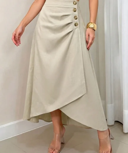 ANCHOSE Women's Asymmetrical Hem Mid-Length A-Line Skirt