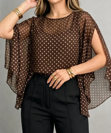 ANCHOSE Women's Summer Coffee Brown Polka Dot Sheer